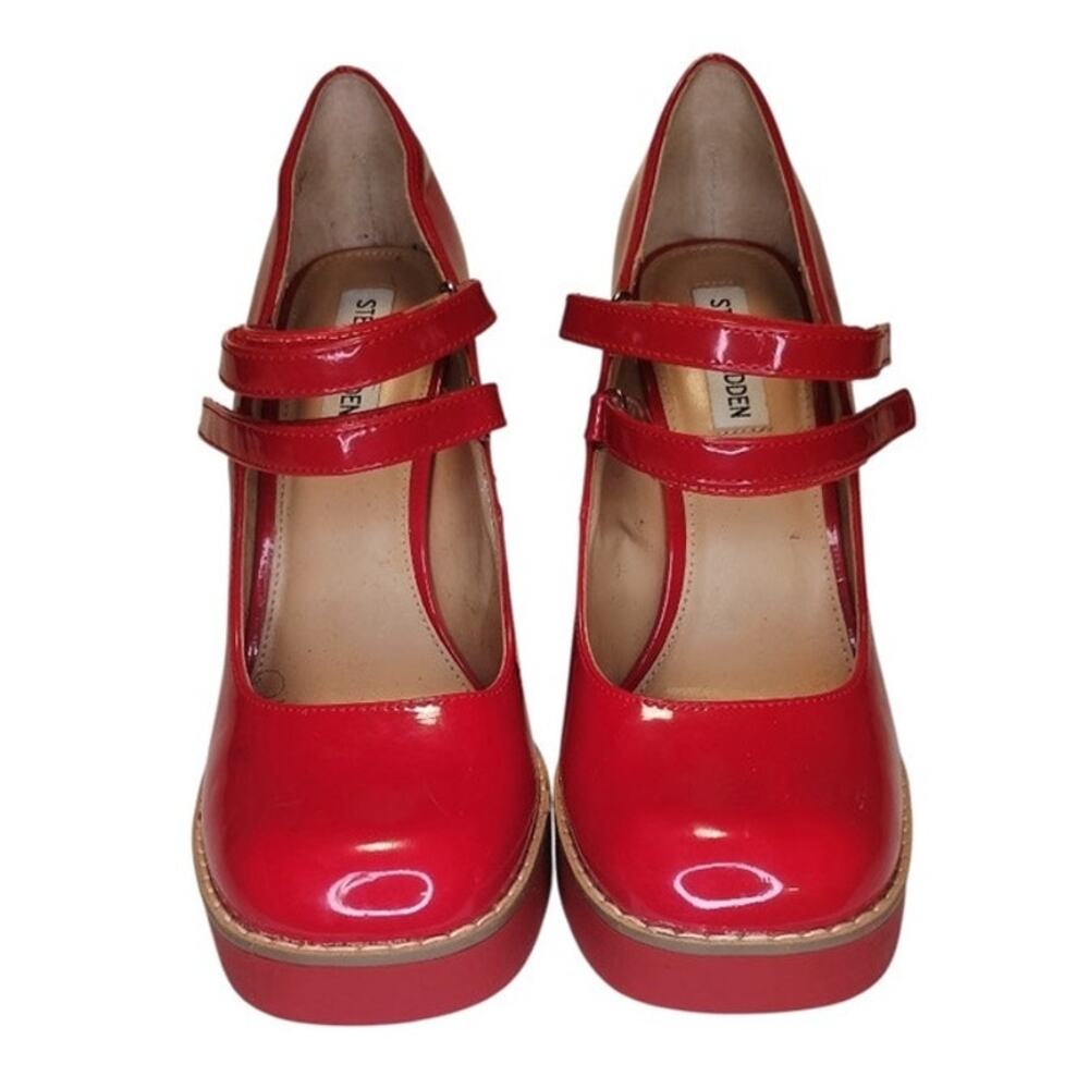 Steve Madden Twice Patent Red Platform Mary Jane Block Heels Double strap 9m - Picture 11 of 16